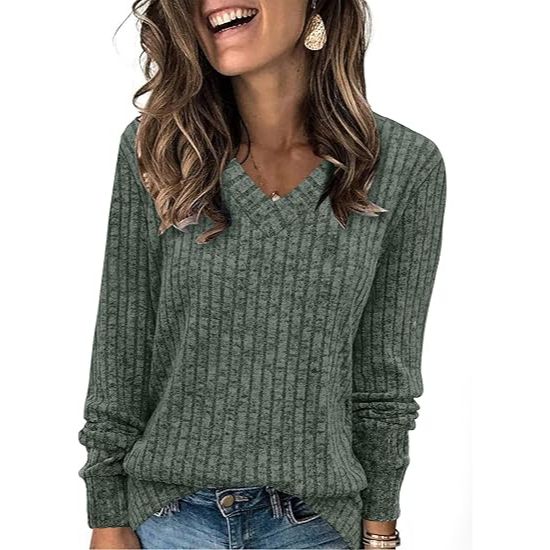 Women's V-neck long-sleeved waist sweater