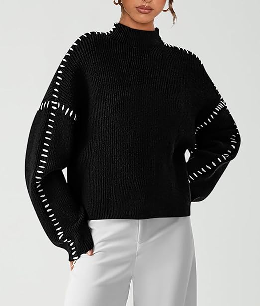 Women's Chunky Knit Long Sleeve Stand Collar Sweater