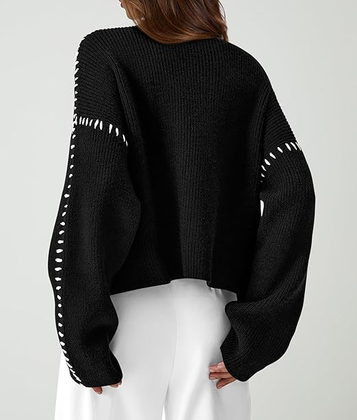 Women's Chunky Knit Long Sleeve Stand Collar Sweater