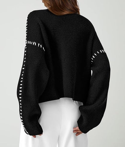 Women's Chunky Knit Long Sleeve Stand Collar Sweater