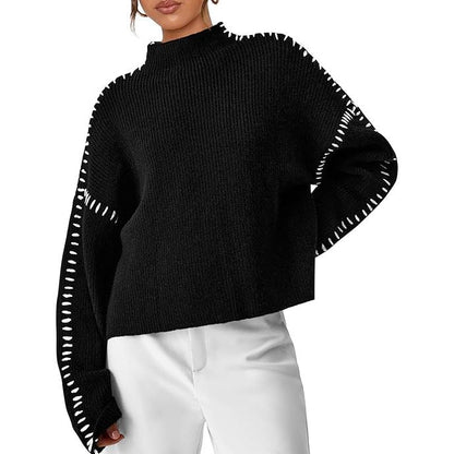 Women's Chunky Knit Long Sleeve Stand Collar Sweater